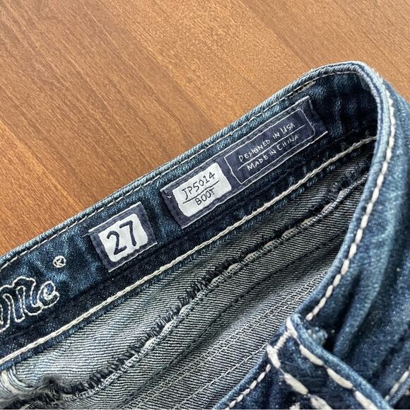 Miss Me | Womens Dark Wash Boot Jeans Blue Denim Thick Stitch Embellished JP5014 - Picture 7 of 13